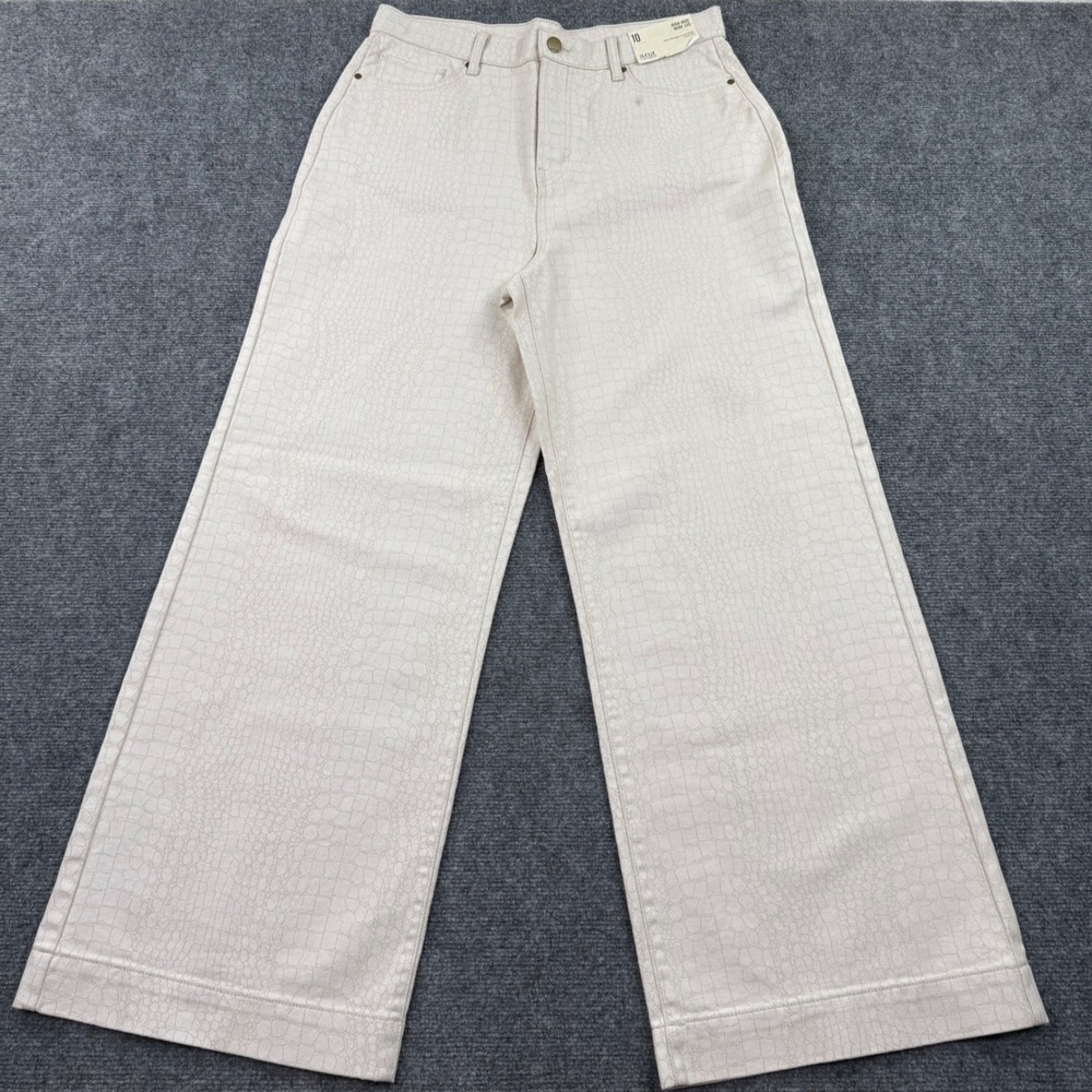 a.n.a Pants Size 10 31L Cream Croc Print High Rise Wide Leg NWT Women's - Picture 2 of 11